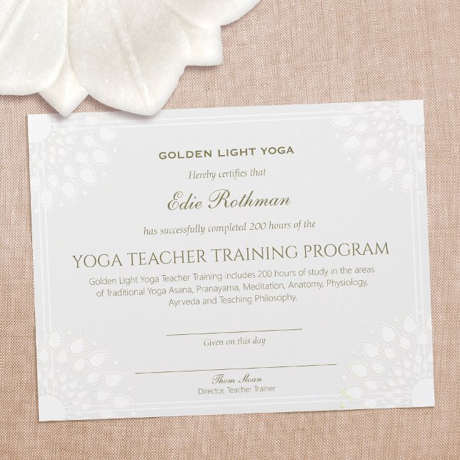 Lámina Certificado de formación de profesores de yoga (Subido por el creador)