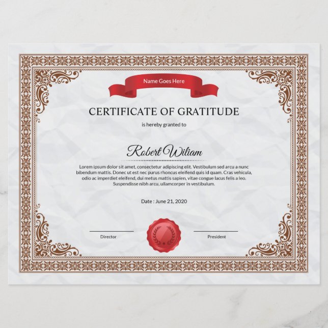 Lámina Certificado de gratitud (Anverso)