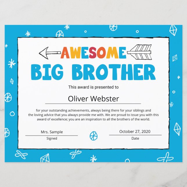 Lámina Certificado de hermano mayor de Blue Brother (Anverso)