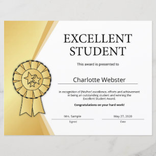 Lámina Certificado de honor del Premio de Excelencia en O