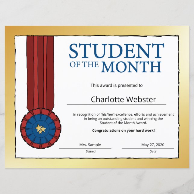 Lámina Certificado de honor del Premio Oro Estudiante del (Anverso)