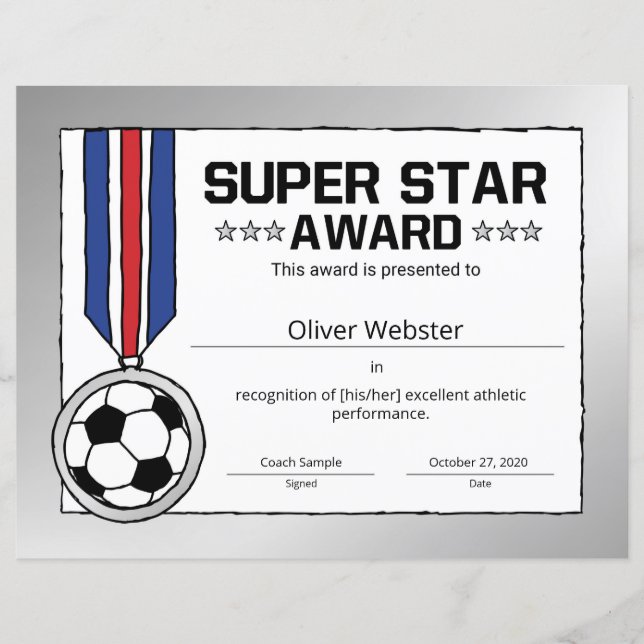 Lámina Certificado de jugador de fútbol estrella (Anverso)