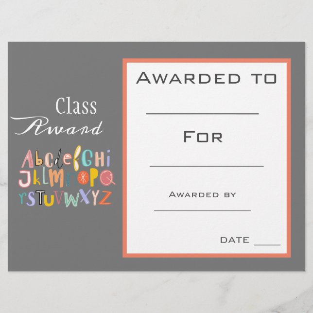 Lámina Certificado de lectura del alfabeto tierno de clas (Anverso)