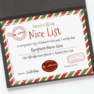 Lámina Certificado de lista Santa Niza, lista de Niza de