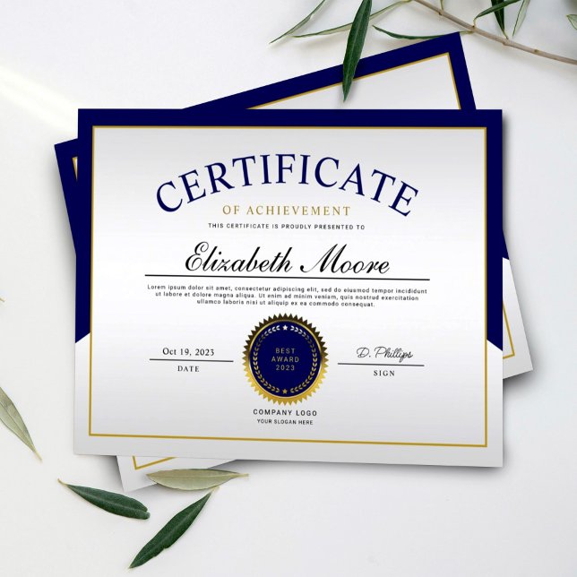 Lámina Certificado de Logro de Borde de Oro Azul Premio (Subido por el creador)