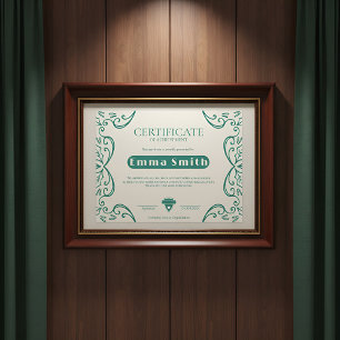 Lámina Certificado de logro de borde de vid y crema