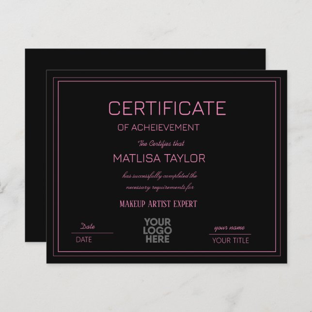 Lámina Certificado de Logro de Finalización de Premio  (Anverso / Reverso)