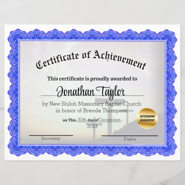 Lámina Certificado de logro de la Cruz de la Iglesia (Anverso)