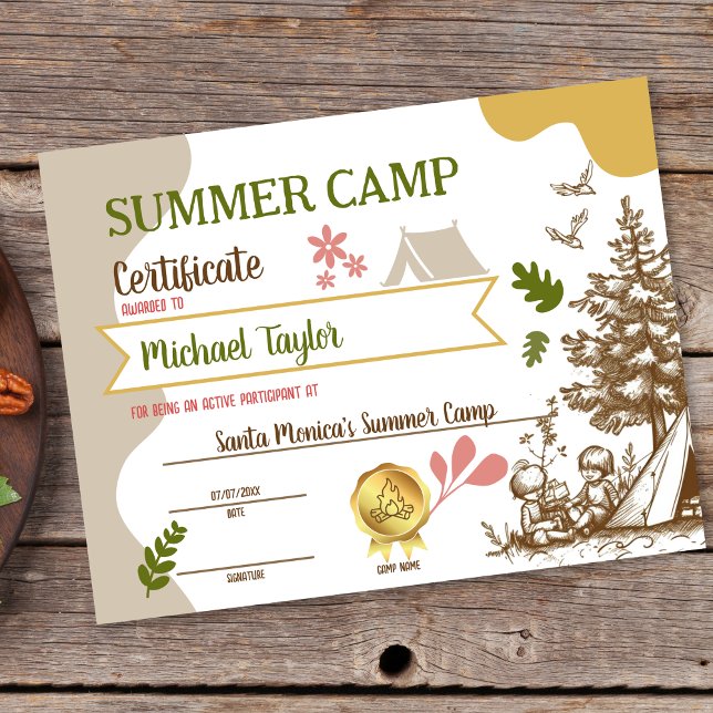 Lámina Certificado de logro del campamento de verano para (Subido por el creador)