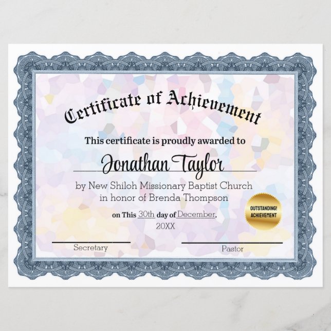 Lámina Certificado de logro del mosaico azul (Anverso)