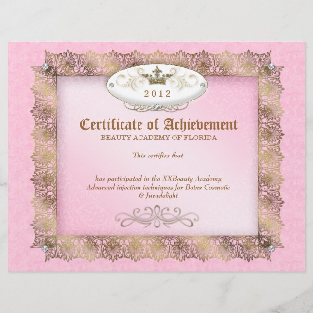 Lámina Certificado de logro Diploma Belleza Rosa (Anverso)