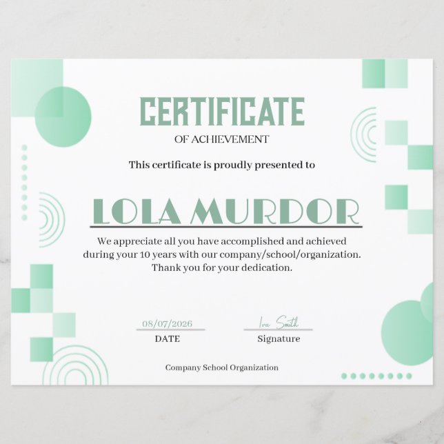 Lámina Certificado de Logro Geométrico Moderno Mínimo (Anverso)