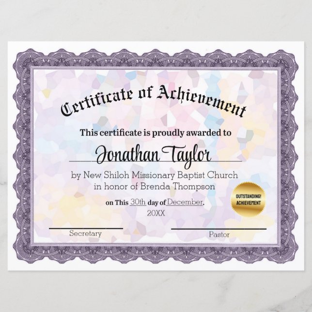 Lámina Certificado de logro Mauve Mosaic (Anverso)