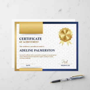 Lámina Certificado de logro moderno azul y dorado