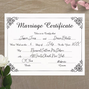 Lámina Certificado de Matrimonio con Borde de Letra Elega