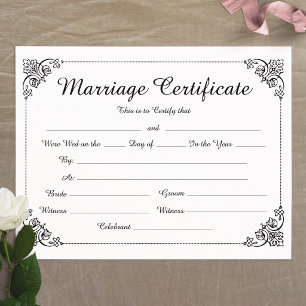 Lámina Certificado de Matrimonio con Borde Floral Elegant