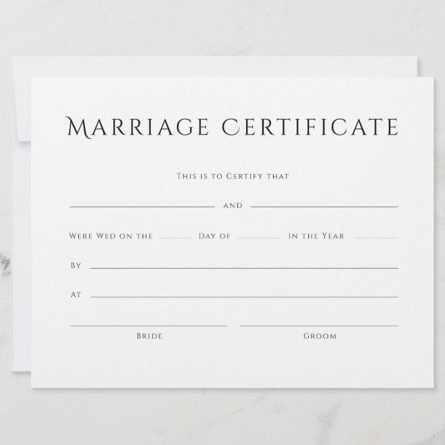 Lámina Certificado de matrimonio de texto elegante minima (Anverso)