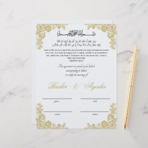 Lámina Certificado de matrimonio Nikkah personalizado ins