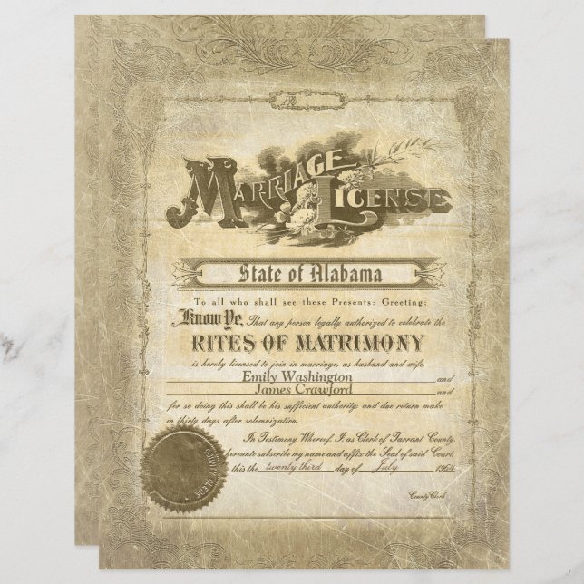 Lámina Certificado de Matrimonio Vintage (Anverso / Reverso)