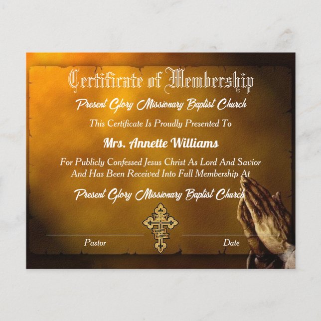 Lámina Certificado de Membresía de la Iglesia (Anverso)