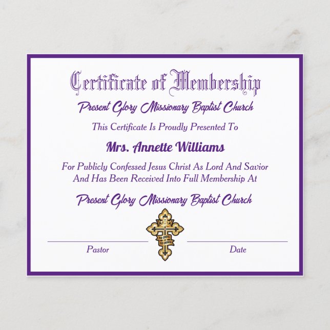 Lámina Certificado de Membresía de la Iglesia (Anverso)