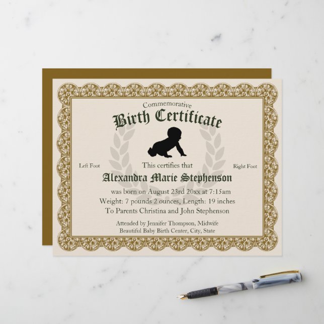 Lámina Certificado de nacimiento conmemorativo de la huel (Anverso/Reverso In Situ)