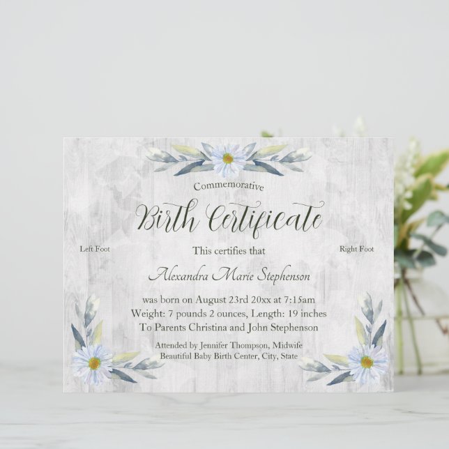 Lámina Certificado de nacimiento de huella de Recién naci (Anverso de pie)