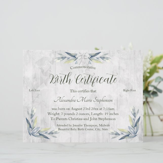 Lámina Certificado de nacimiento de huella de Recién naci (Anverso de pie)