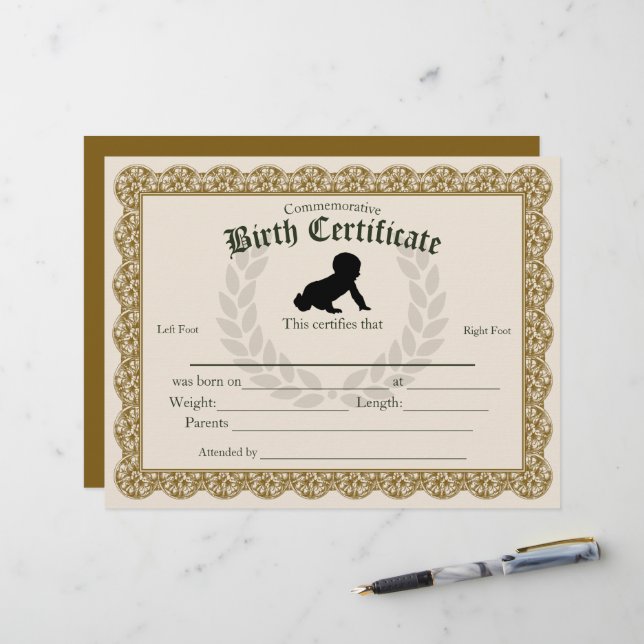 Lámina Certificado de nacimiento del bebé de la huella de (Anverso/Reverso In Situ)