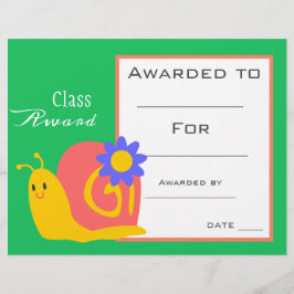 Lámina Certificado de niños de caracol lindo con premio d