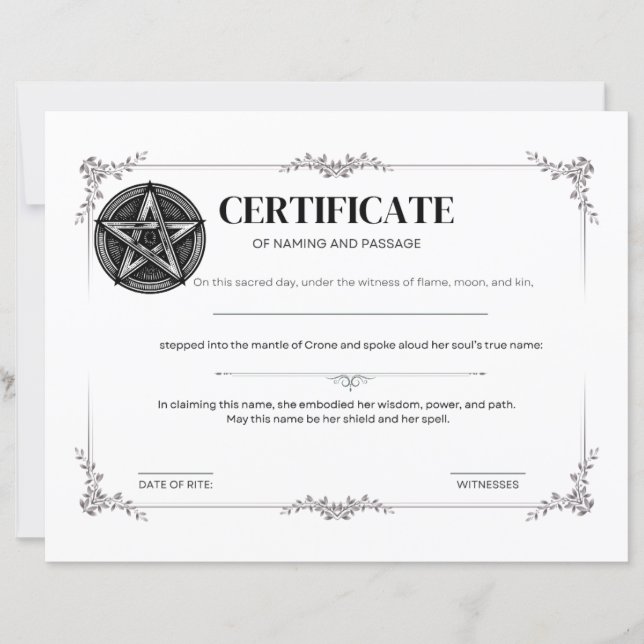 Lámina Certificado de nomenclatura y pasaje (Anverso)