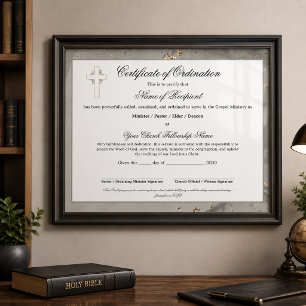 Lámina Certificado de Ordenación de Anciano Mármol y Oro
