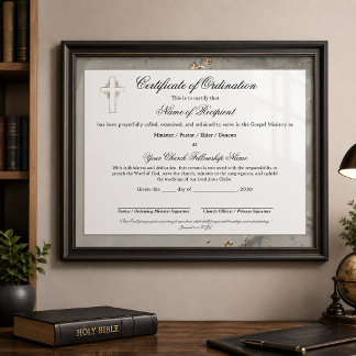 Lámina Certificado de Ordenación de Anciano Mármol y Oro