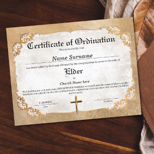 Lámina Certificado de Ordenación de la Iglesia Anciano