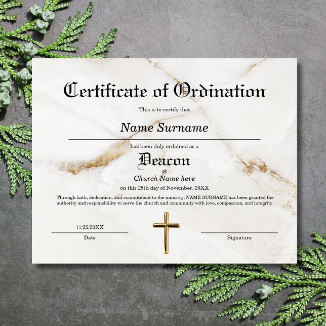 Lámina Certificado de Ordenación de la Iglesia de Deacon (Subido por el creador)