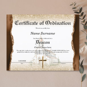 Lámina Certificado de Ordenación de la Iglesia de Deacon
