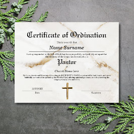 Lámina Certificado de Ordenación de la Iglesia Pastora