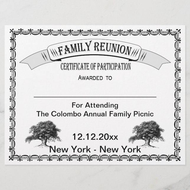 Lámina Certificado de participación de la Reunión Familia (Anverso)