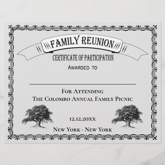 Lámina Certificado de participación de la Reunión Familia (Anverso)
