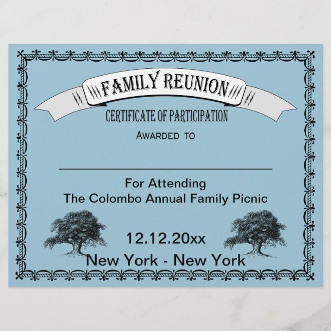 Lámina Certificado de participación de la Reunión Familia (Anverso)