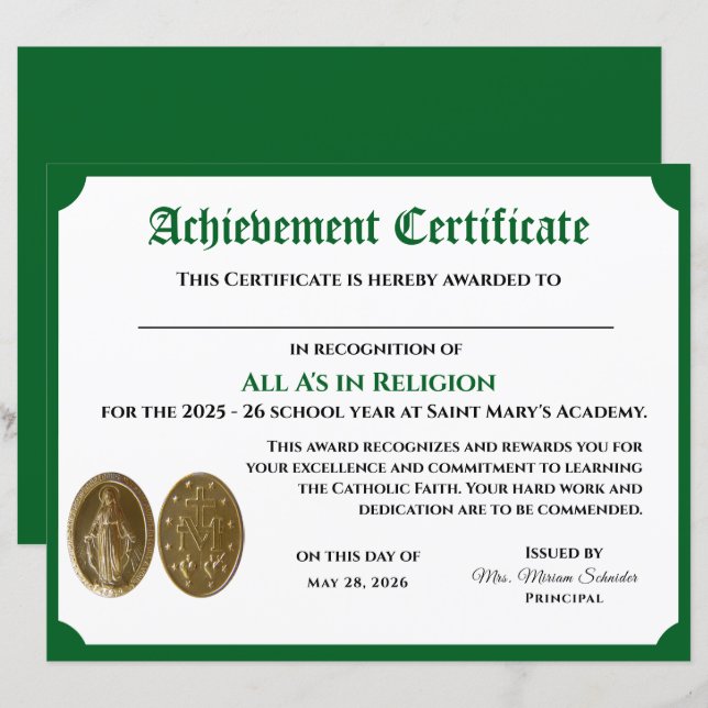 Lámina Certificado de personalizable (Anverso / Reverso)