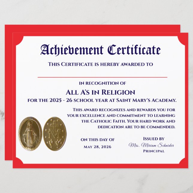 Lámina Certificado de personalizable (Anverso / Reverso)