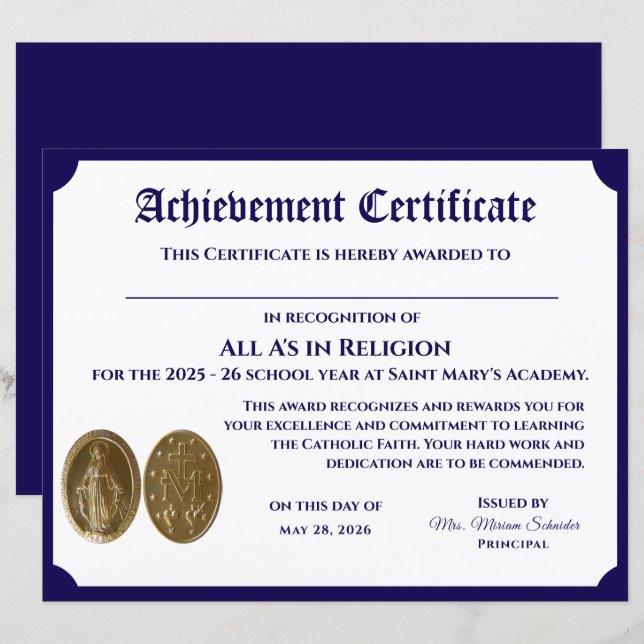 Lámina Certificado de personalizable (Anverso / Reverso)