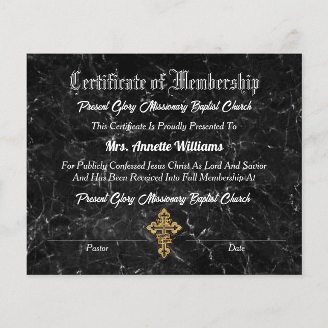 Lámina Certificado de pertenencia a la iglesia (Anverso)