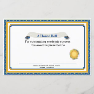 Lámina Certificado de Premio Académico Azul y Amarillo