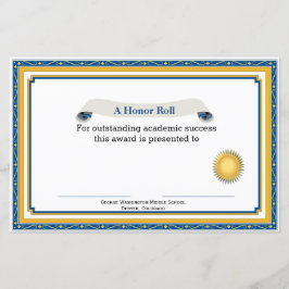 Lámina Certificado de Premio Académico Azul y Amarillo