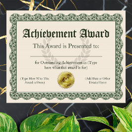 Lámina Certificado de premio al logro, Personalizable