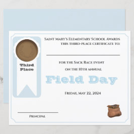 Lámina Certificado de premio al tercer lugar del personal