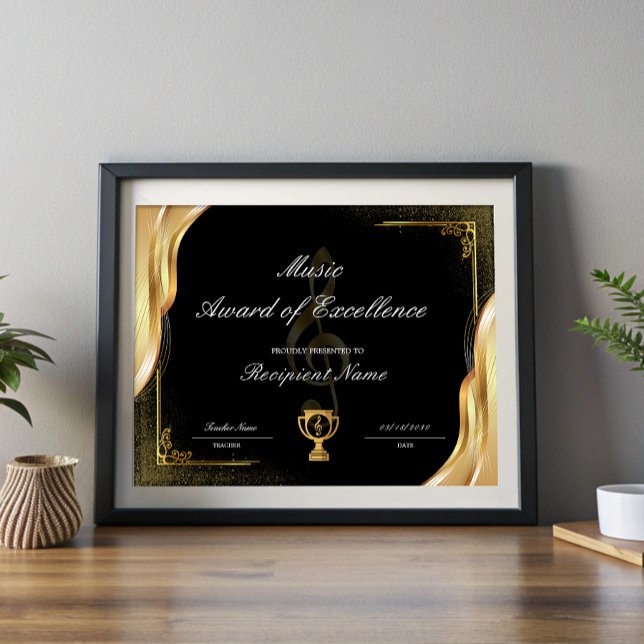Lámina Certificado de Premio de Excelencia en Música para (Student Music Award of Excellence Certificate)
