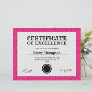 Lámina Certificado de Premio de la Empresa Magenta Rosa F